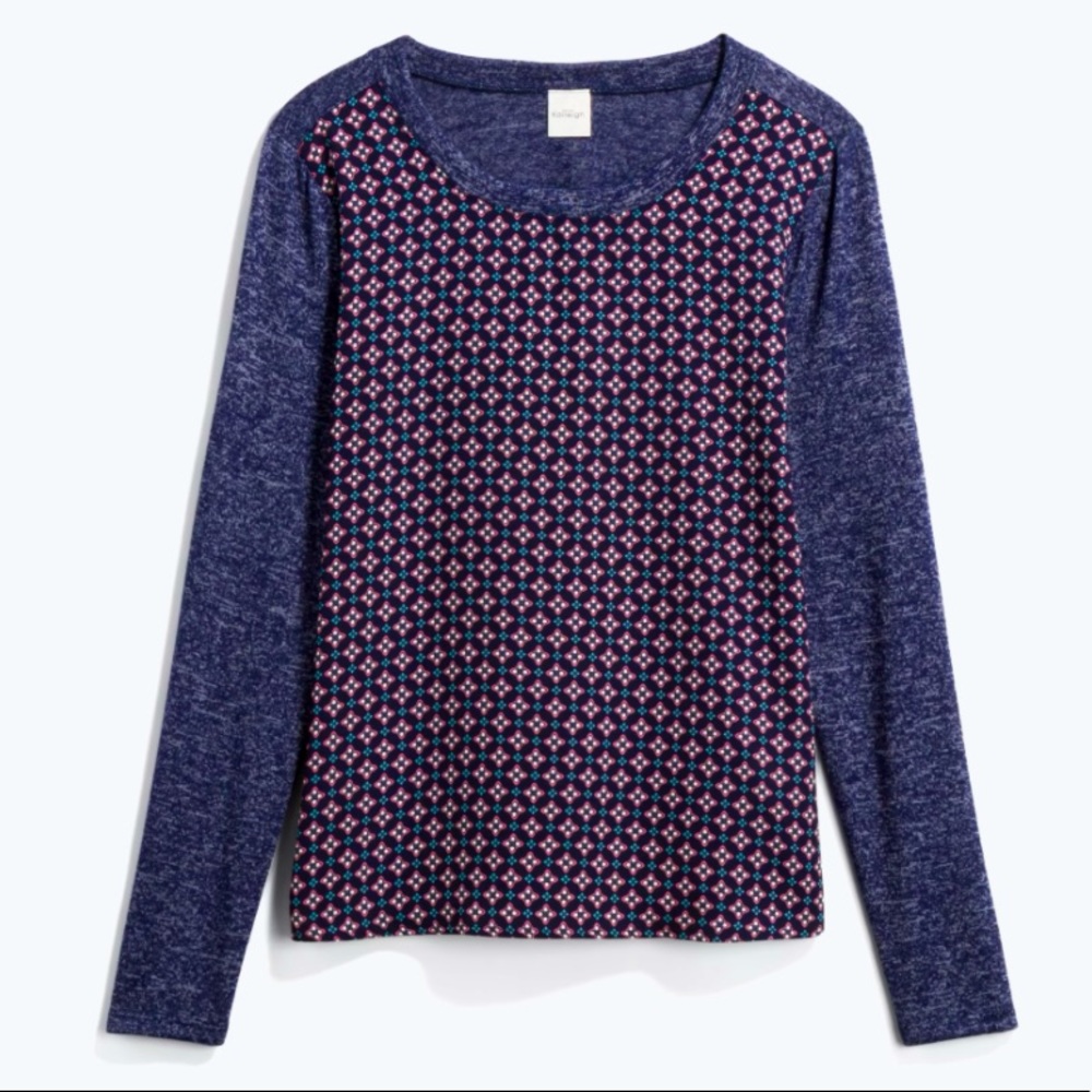 Kaileigh | Kern Mixed Material Print Shirt | XS | Navy